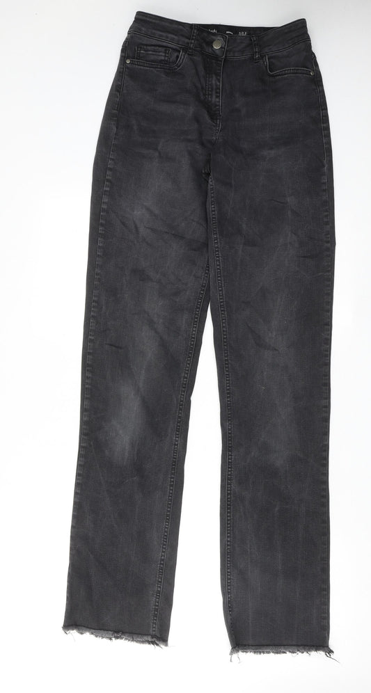 Long Tall Sally Womens Black Cotton Straight Jeans Size 10 Regular Zip - Frayed Hem