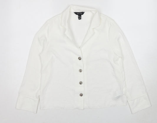New Look Womens White Polyester Basic Button-Up Size 8 Collared