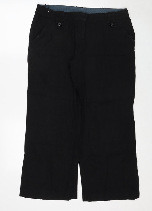 New Look Womens Black Linen Trousers Size 14 Regular Zip
