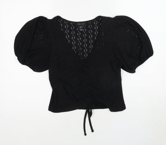 New Look Womens Black Geometric Polyester Basic Blouse Size 12 V-Neck