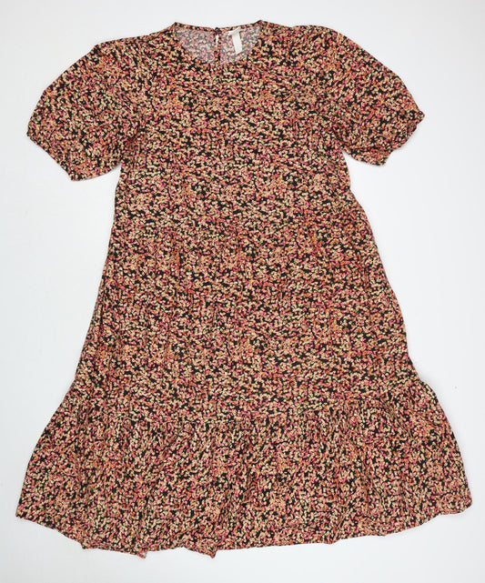 H&M Womens Multicoloured Floral Cotton Trapeze & Swing Size M Round Neck Button