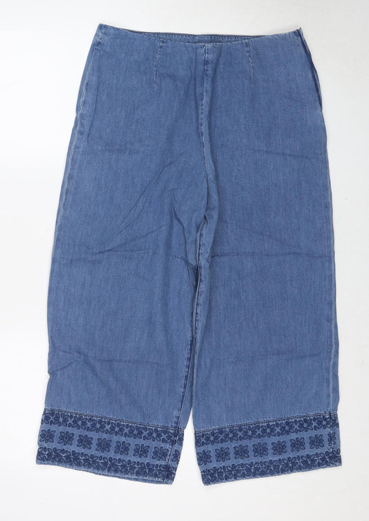 RJR.John Rocha Womens Blue Geometric Cotton Wide-Leg Jeans Size 12 Regular Zip