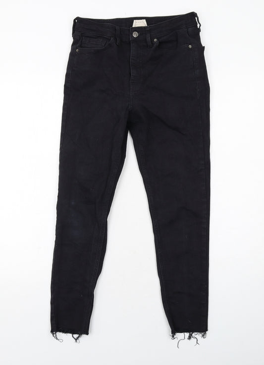 Topshop Womens Black Cotton Skinny Jeans Size 10 L30 in Regular Zip - Distressed Hems