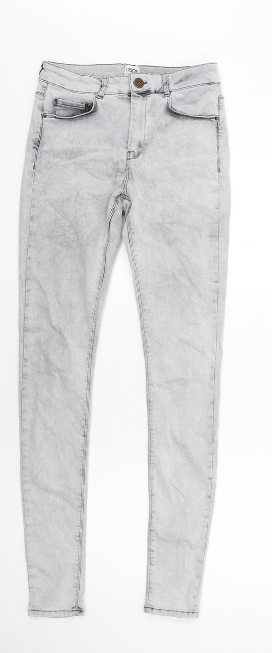 ASOS Womens Grey Cotton Skinny Jeans Size 12 Regular Zip