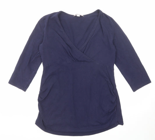 Dorothy Perkins Womens Blue Cotton Basic Blouse Size 12 V-Neck - Wrap Style