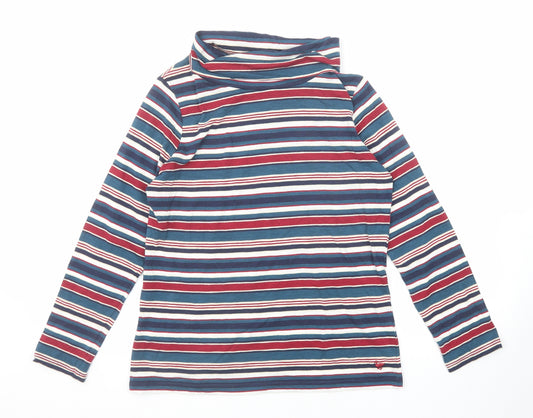 EWM Womens Multicoloured Striped Cotton Basic T-Shirt Size 8 Roll Neck