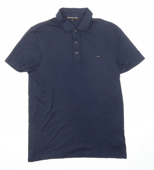 Michael Kors Mens Blue Cotton Polo Size S Collared Button