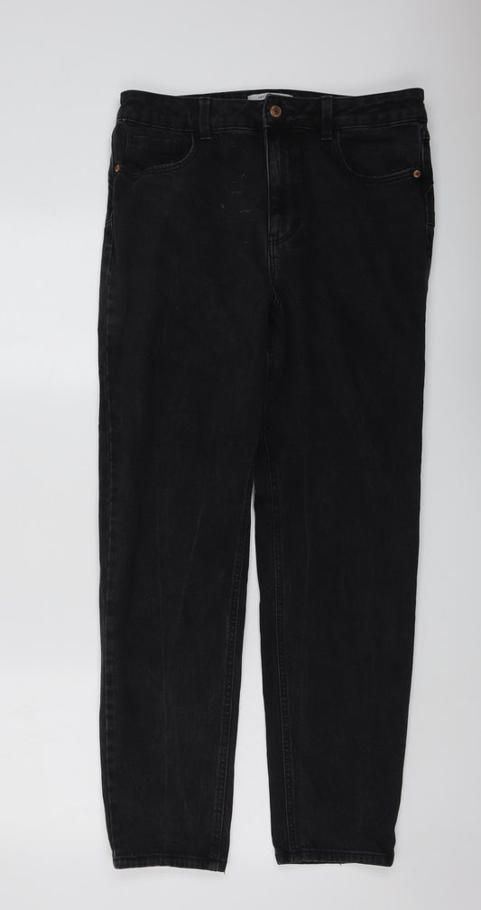 New Look Womens Grey Cotton Straight Jeans Size 12 L28 in Regular Button