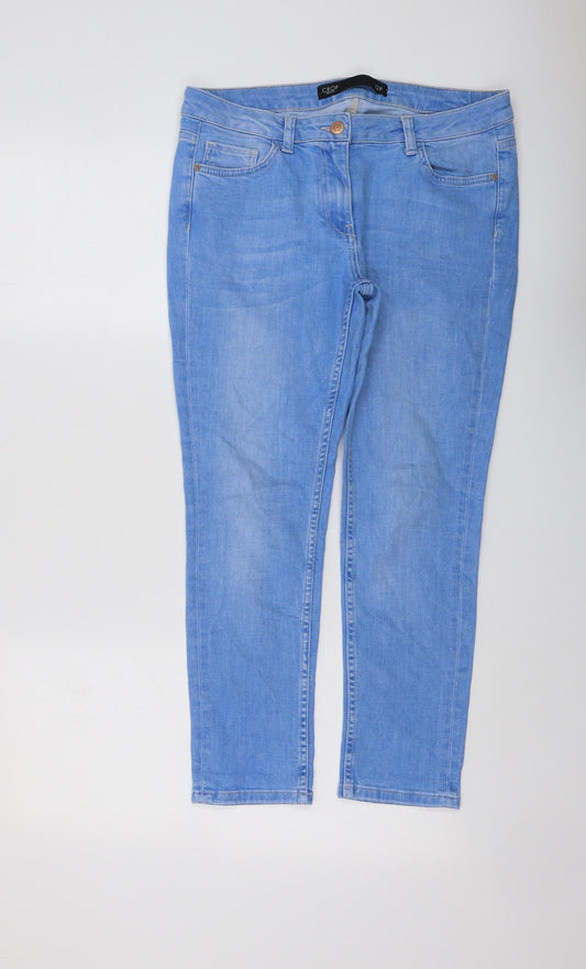 NEXT Womens Blue Cotton Cropped Jeans Size 12 L25 in Regular Button