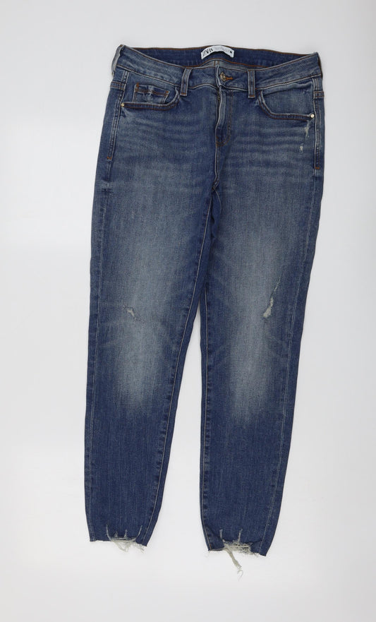 Zara Womens Blue Cotton Skinny Jeans Size 12 L27 in Regular Button