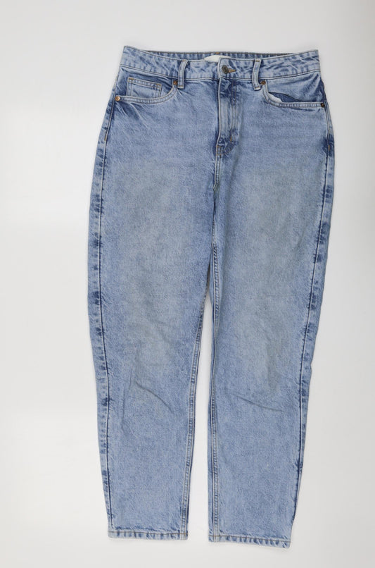 H&M Womens Blue Cotton Mom Jeans Size 12 L27 in Regular Button
