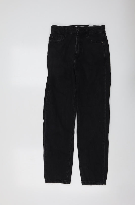 Zara Womens Black Cotton Mom Jeans Size 6 L27 in Regular Button