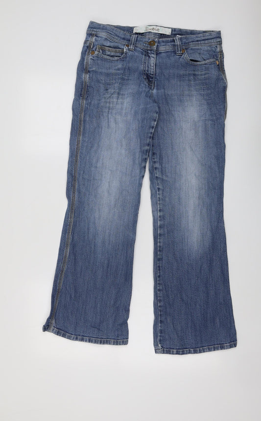 NEXT Womens Blue Cotton Bootcut Jeans Size 12 L28 in Regular Button