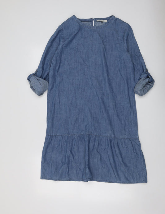 Maison de Nimes Womens Blue Cotton A-Line Size 10 Boat Neck Button