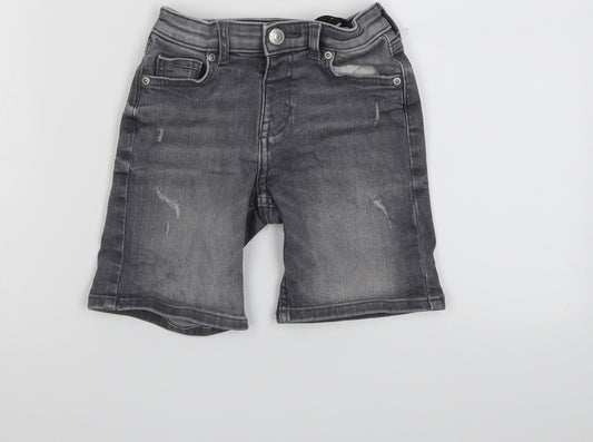 River Island Boys Grey Cotton Chino Shorts Size 3-4 Years Regular Snap - Distressed