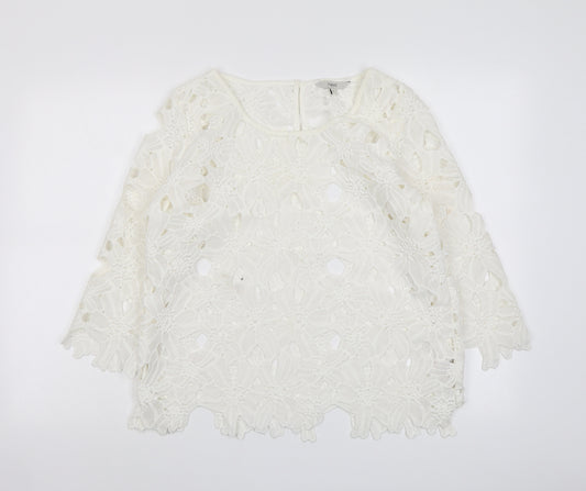NEXT Womens Ivory Polyester Basic Blouse Size 12 Boat Neck - Crocheted Lace