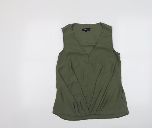 New Look Womens Green Polyester Basic Blouse Size 8 V-Neck - Pleat Front Detail