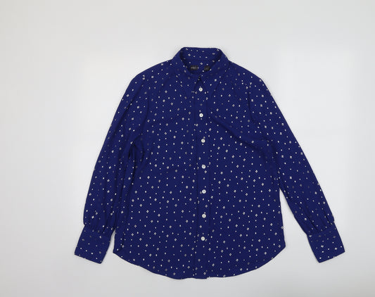 Marks and Spencer Womens Blue Geometric Polyester Basic Button-Up Size 8 Collared