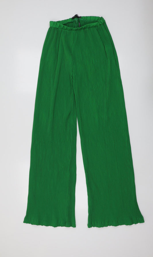 PRETTYLITTLETHING Womens Green Polyester Trousers Size 8 L31 in Regular - Plisse