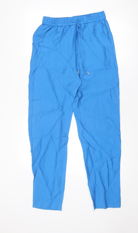 Marks and Spencer Womens Blue Lyocell Jogger Trousers Size 8 Regular Drawstring