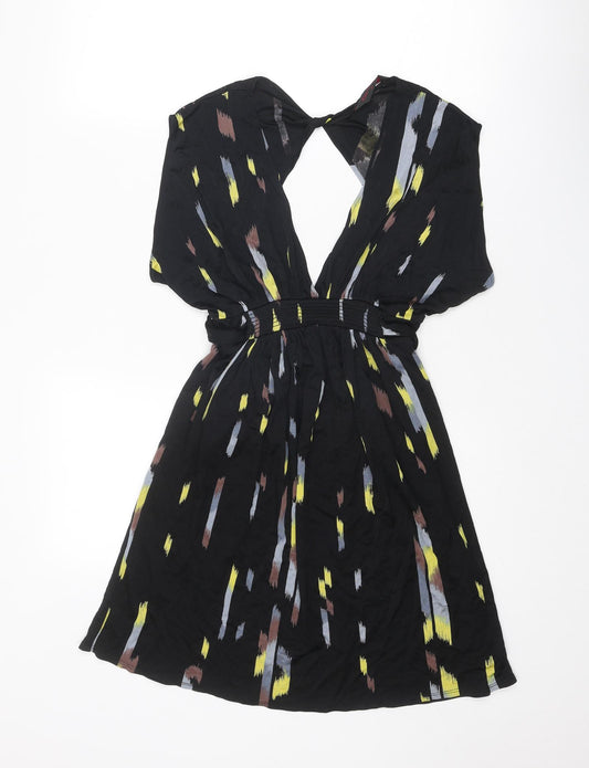 Miss Selfridge Womens Black Geometric Polyester Fit & Flare Size 10 V-Neck Pullover
