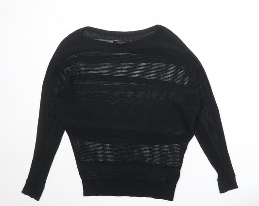 AllSaints Womens Black Boat Neck Striped 100% Cotton Pullover Jumper Size S