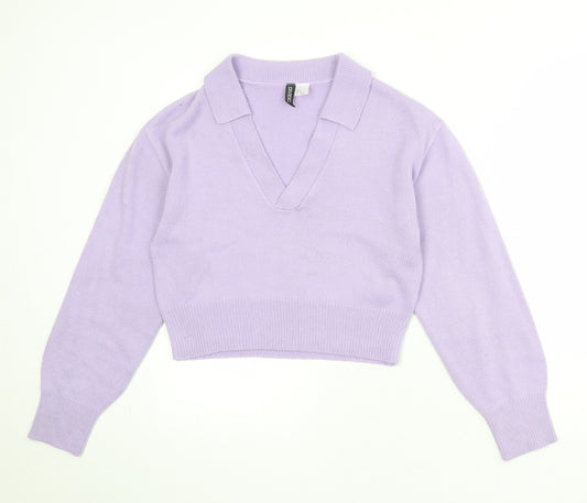 Divided by H&M Womens Purple Collared Acrylic Pullover Jumper Size S