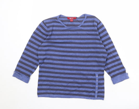Monsoon Womens Blue Round Neck Striped Cotton Pullover Jumper Size 12