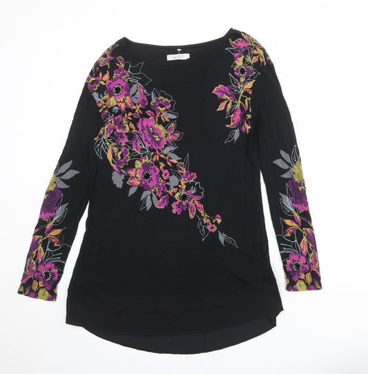 Per Una Womens Black Floral Polyester Basic Blouse Size 12 Boat Neck