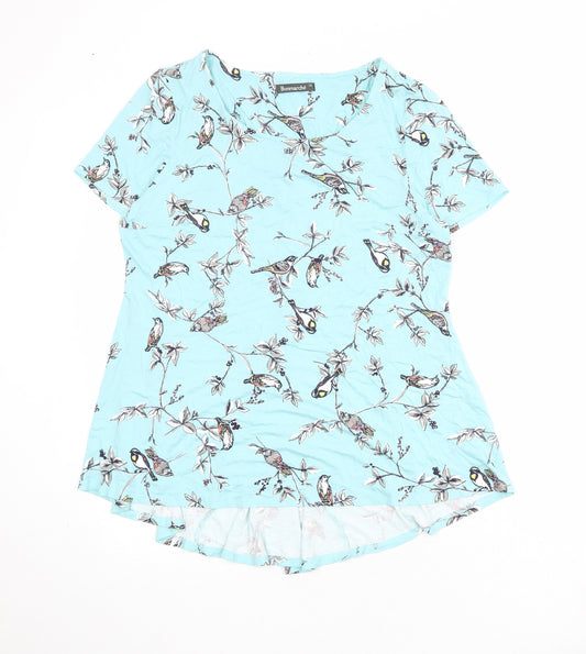 Bonmarché Womens Blue Geometric Polyester Basic T-Shirt Size 14 Round Neck - Bird Print