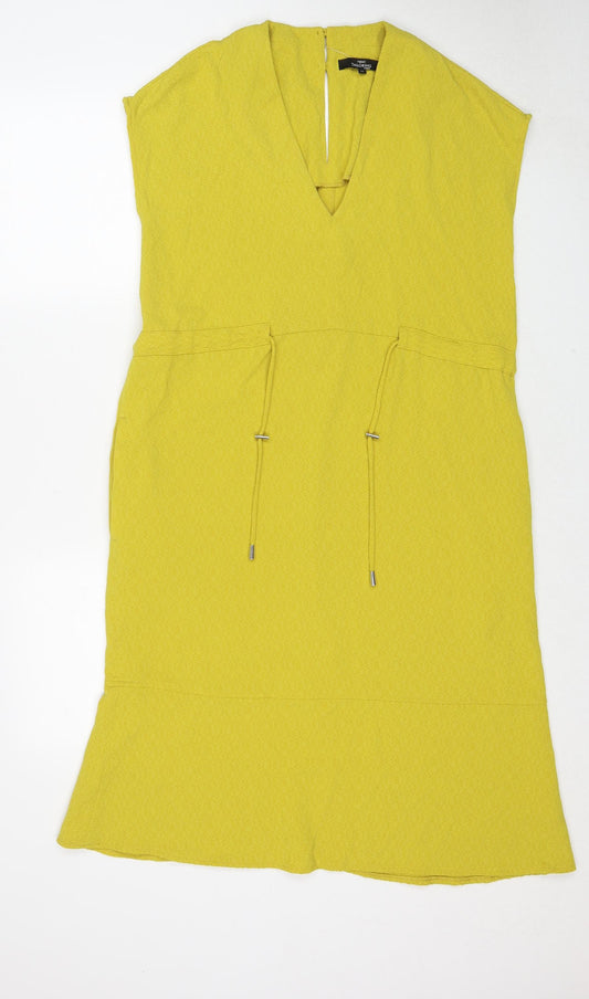 NEXT Womens Yellow Polyester A-Line Size 10 V-Neck Button