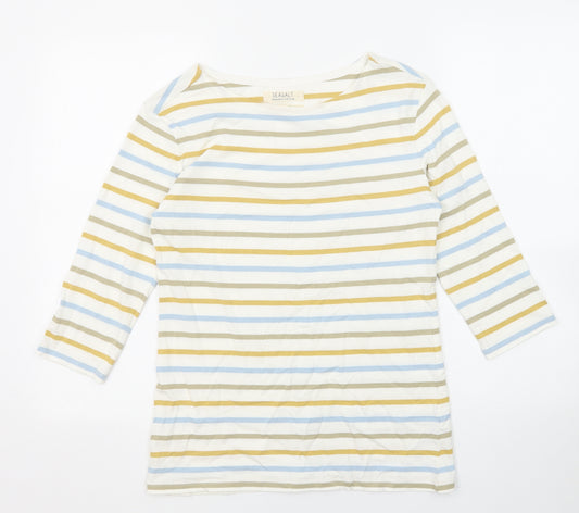 Seasalt Womens Multicoloured Striped Cotton Basic T-Shirt Size 8 Round Neck