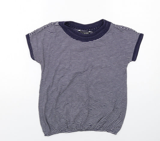 NEXT Womens Blue Striped Cotton Basic T-Shirt Size 8 Round Neck