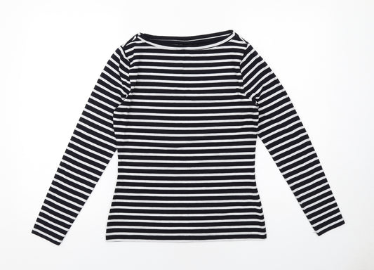 ASOS Womens Black Striped Polyester Basic T-Shirt Size 8 Round Neck