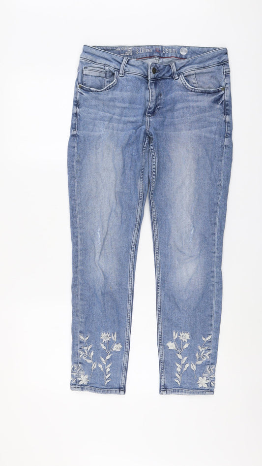 s.Oliver Womens Blue Cotton Skinny Jeans Size 12 L27 in Regular Button - Flower