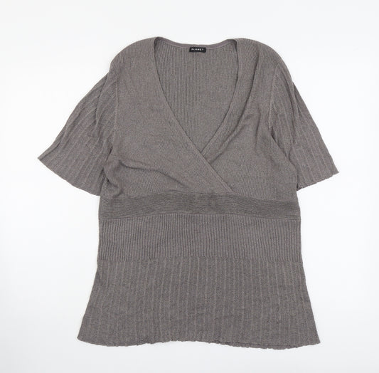 Planet Womens Grey V-Neck Viscose Pullover Jumper Size XL