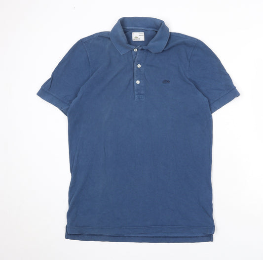 Lacoste Mens Blue 100% Cotton Polo Size L Collared Button