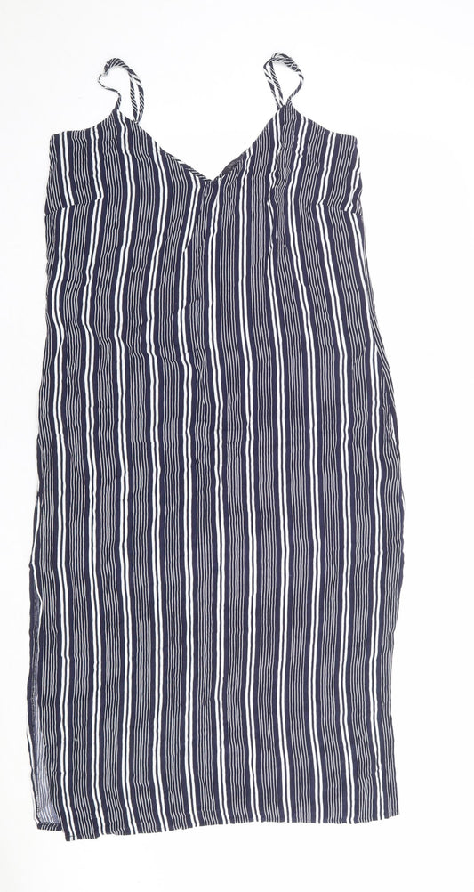 Marks and Spencer Womens Blue Striped Viscose Slip Dress Size 10 V-Neck Pullover