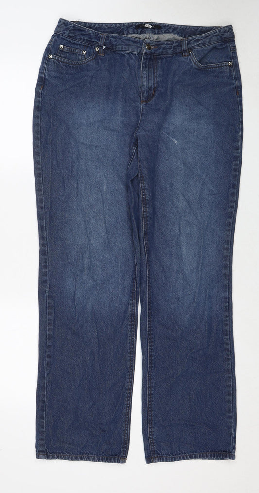 Chadwicks Womens Blue Cotton Wide-Leg Jeans Size 12 Regular Zip