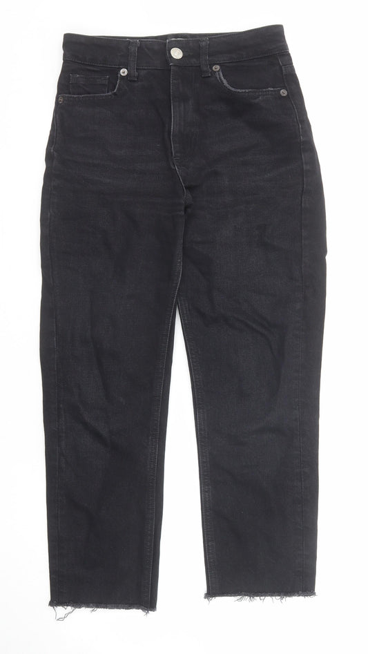 Zara Womens Black Cotton Mom Jeans Size 6 Regular Zip - Frayed Hem