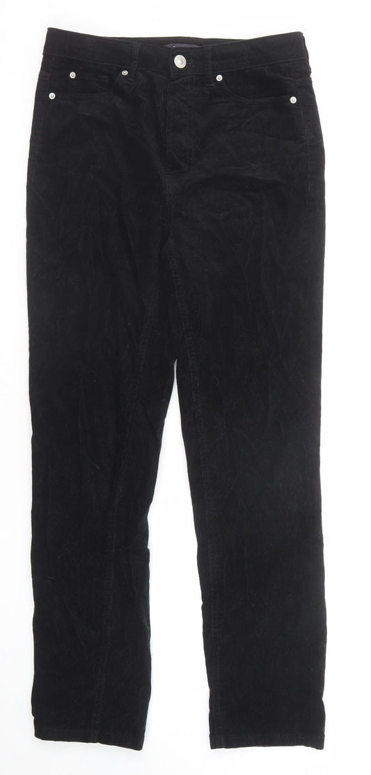 Marks and Spencer Womens Black Cotton Trousers Size 8 Regular Zip - Short Leg