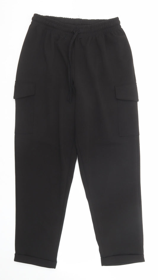 New Look Womens Black Polyester Cargo Trousers Size 10 Regular Drawstring