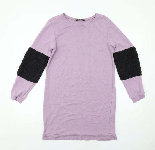 Select Womens Purple Colourblock Viscose Jumper Dress Size 8 Round Neck Pullover