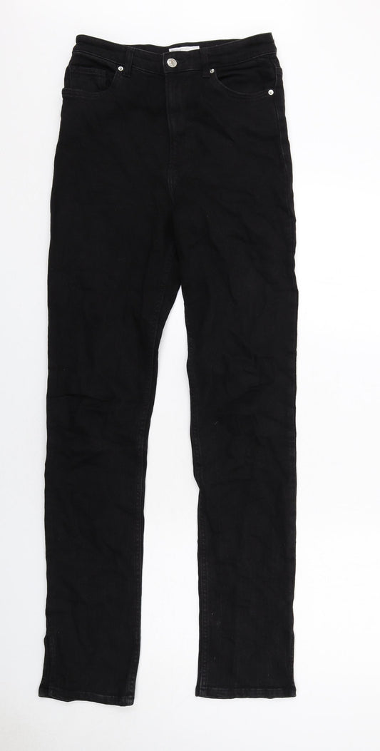Bershka Womens Black Cotton Straight Jeans Size 10 Regular Zip