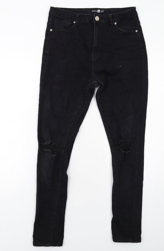Boohoo Womens Black Cotton Skinny Jeans Size 10 Regular Zip