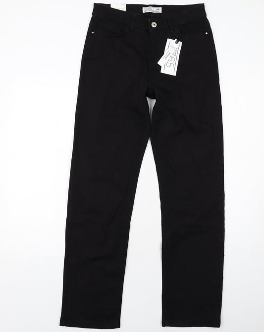 365 Denim Womens Black Cotton Straight Jeans Size 12 Regular Zip