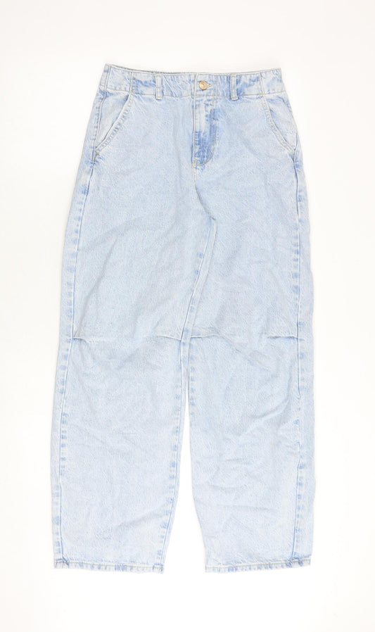 Zara Womens Blue Cotton Wide-Leg Jeans Size 6 Regular Zip