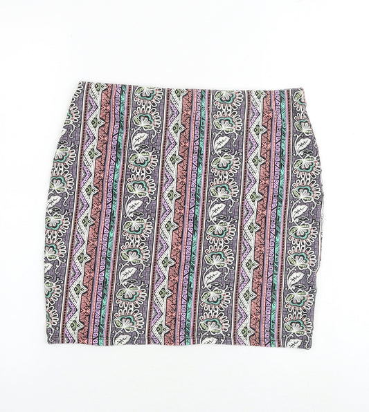 New Look Womens Multicoloured Geometric Cotton Bandage Skirt Size 12