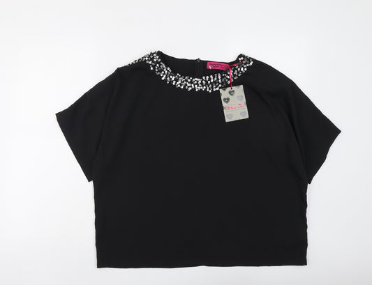 Boohoo Womens Black Polyester Basic T-Shirt Size 16 Boat Neck
