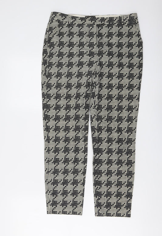 Topshop Womens Black Geometric Cotton Dress Pants Trousers Size 10 L25 in Regular Button - Houndstooth Pattern